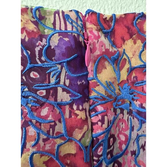 Badgley Mischka Pink Blue Floral Mini Flutter Bell Sleeve Cocktail Dress Size 4 - Picture 8 of 10